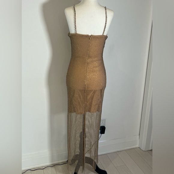 [CLEARANCE/Send Offers] BRONZE RHINESTONE DIAMANTÉ MESH PARTY DRESS - Picture 8 of 10